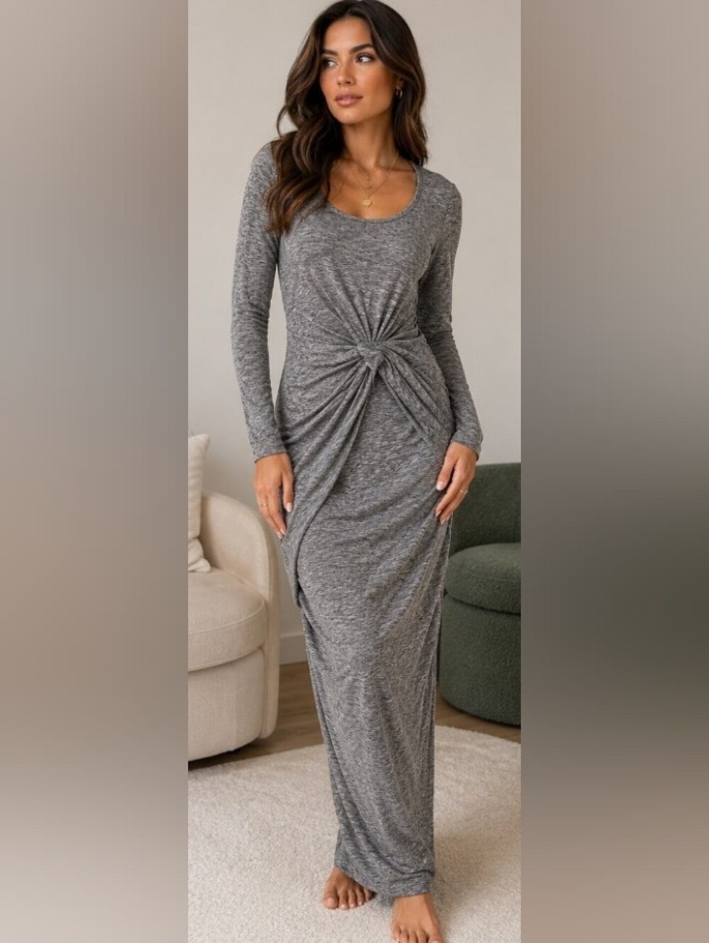 The Vanity Room Gray Twist-Knot Maxi Dress